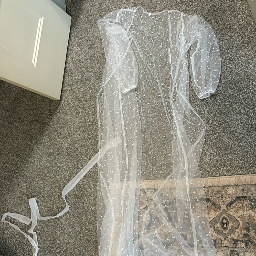 Fake pearl beaded mesh robe with mesh tie. One size. Perfect condition.